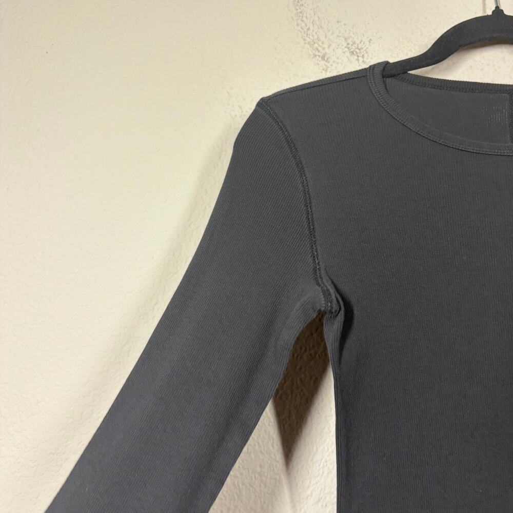 Everlane Size Small The Luxe Rib Long-Sleeve Tee Black Cotton Blend Stretch - Picture 7 of 9
